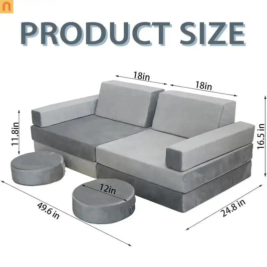 Kids Modular Foam Couch Play Set Light Gray 10 Piece Convertible