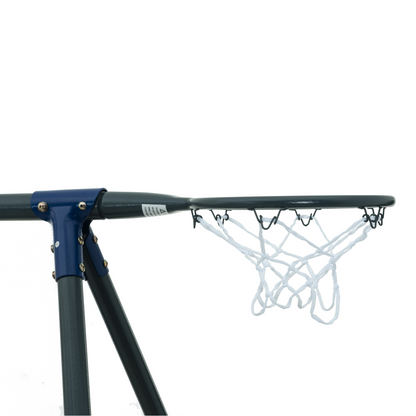 Xiunan-Leisure Saucer Swingset with Mini Slide and Net Swing Grey Blue Steel Outdoor Playground 31.5in