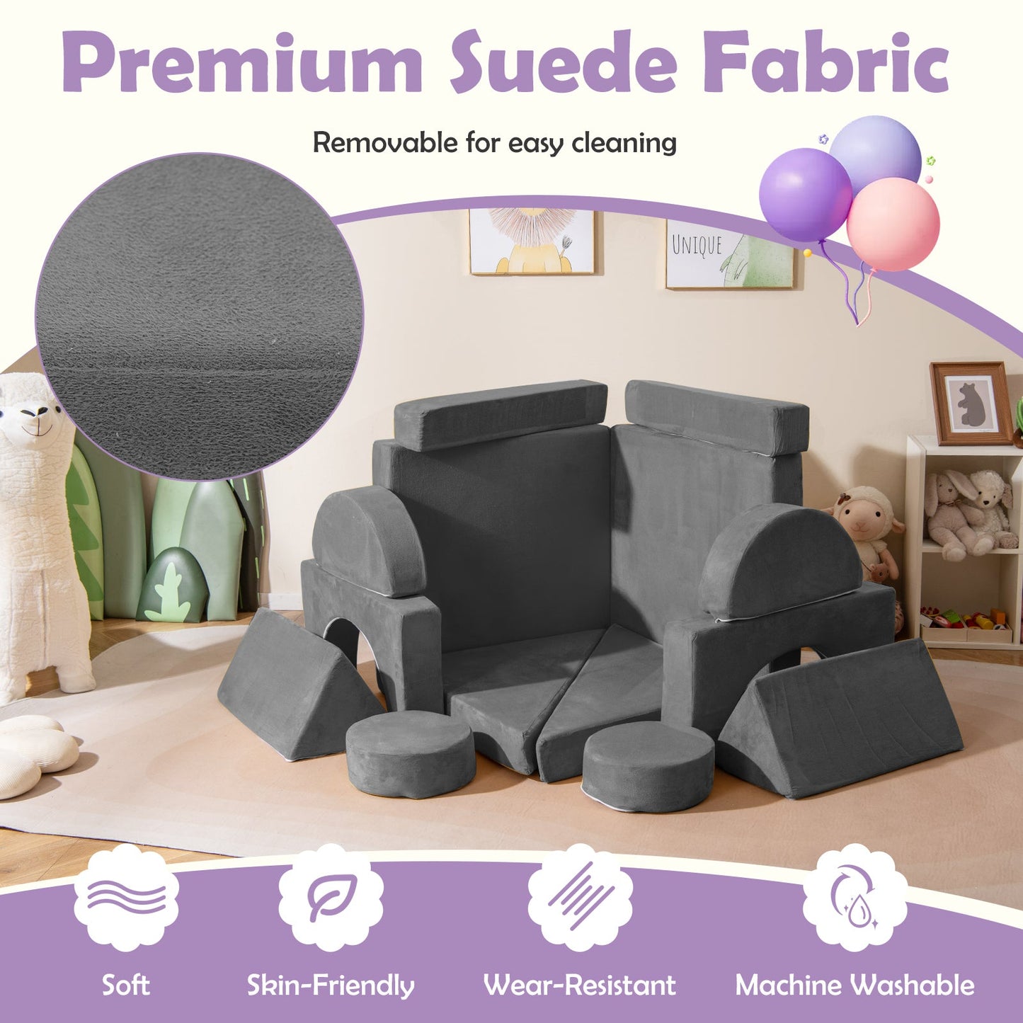 14 PCS Modular Kids Play Couch for Playroom and Bedroom