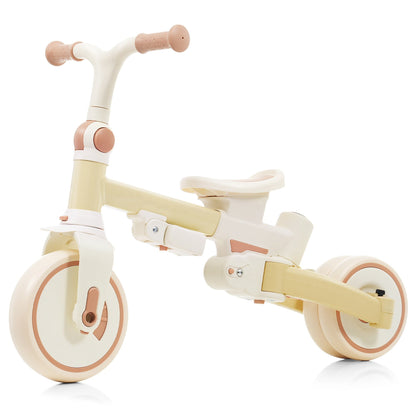 7 in 1 Baby Tricycle, Foldable Toddler Tricycle with Removable and Adjustable Parent Handle, Toddler Push Bike with Removable Pedal, Canopy, and Guardrail, Tricycle for 12-72 Months, yellow