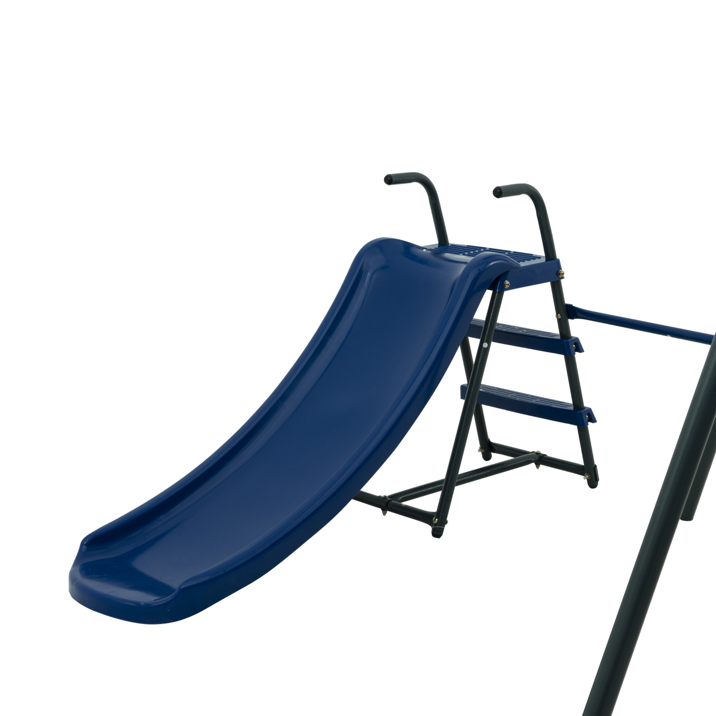 Xiunan-Leisure Saucer Swingset with Mini Slide and Net Swing Grey Blue Steel Outdoor Playground 31.5in