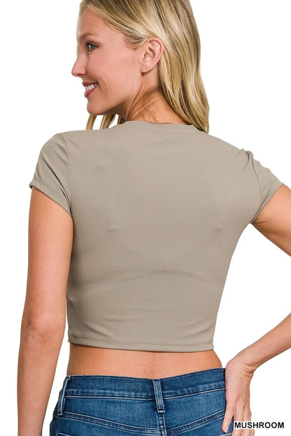 Zenana Cropped Interlock Short Sleeve Top