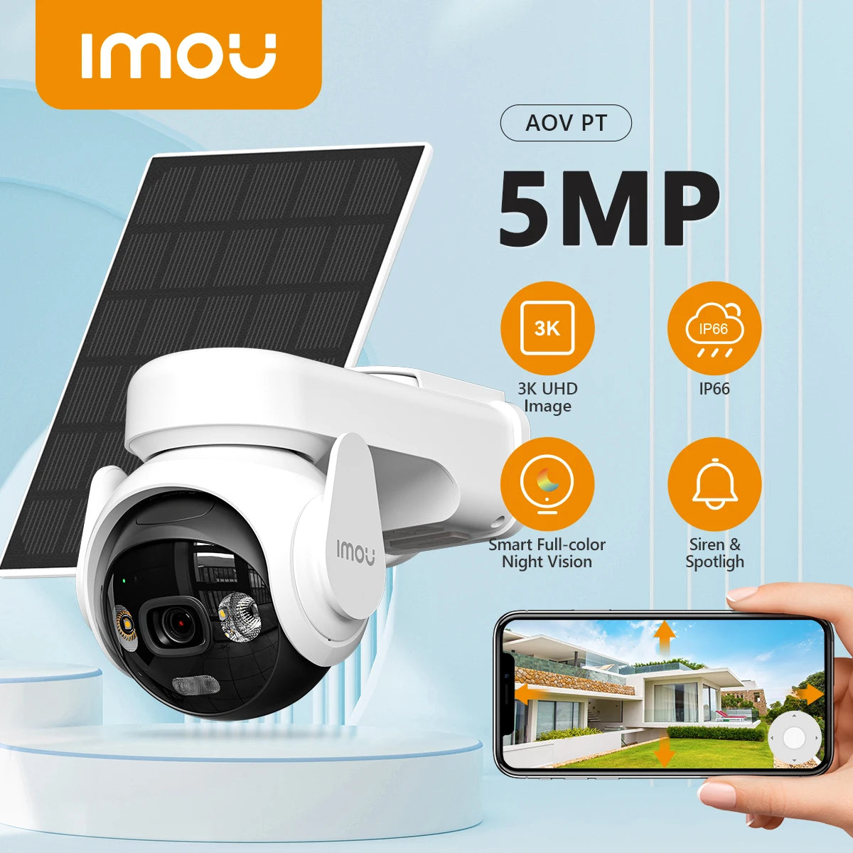 IMOU AOV PT 5MP with Solar Panel 360° PTZ Outdoor Security Camera 4G LTE Wifi Network 10000Mah Battery Auto Tracking IP Camera