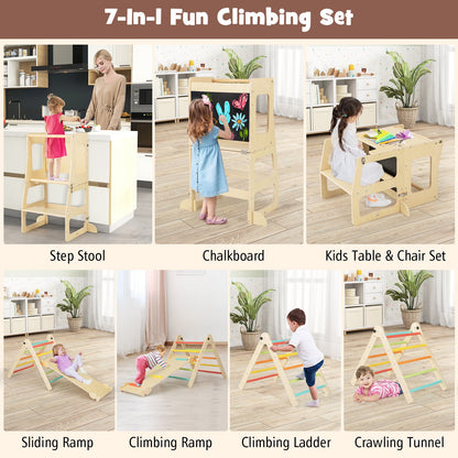 7-in-1 Toddler Climbing Toy Connected Table and Chair Set for Boys and Girls Aged 3-14 Years Old