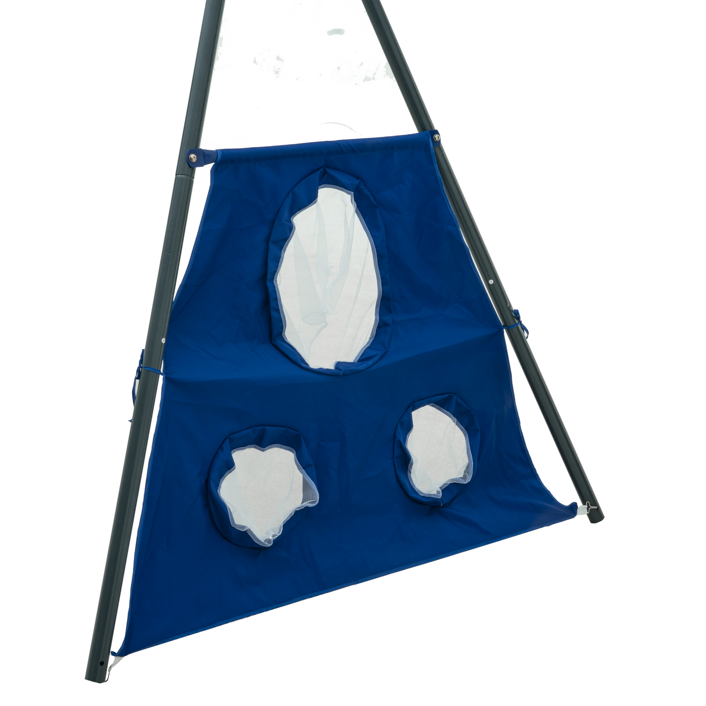 Xiunan-Leisure Saucer Swingset with Mini Slide and Net Swing Grey Blue Steel Outdoor Playground 31.5in