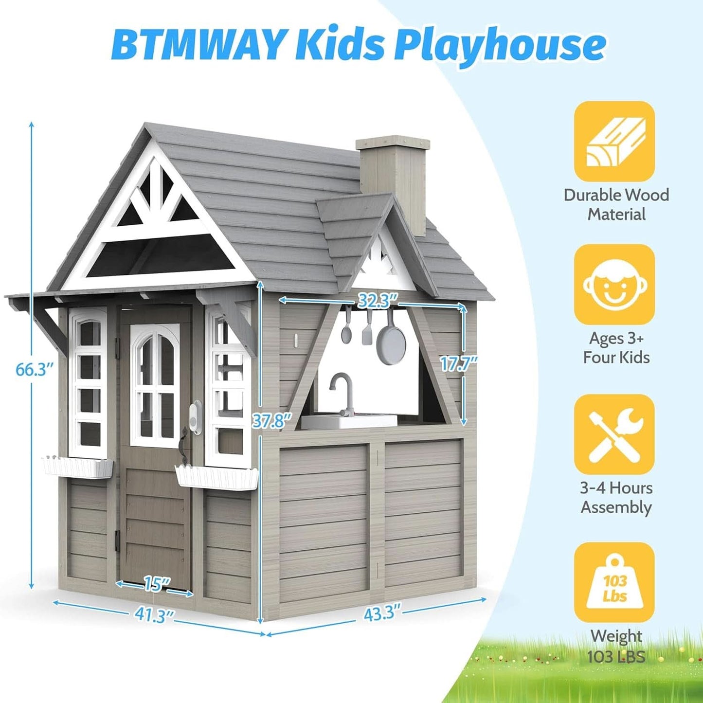 Kids Outdoor Playhouse Cedar Gray Weather Resistant