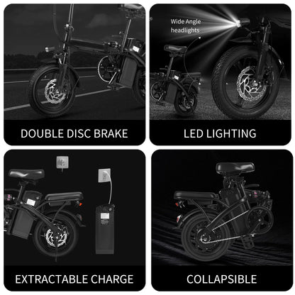 Foldable Electric Bike 500W Motor Dual Disc Brakes 14-inch (35.6 cm) Wheels 48V 10Ah Battery Up to 22 mi Range 20 MPH Commuter with Seat & Basket
