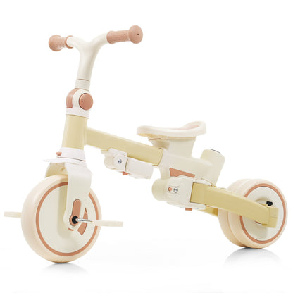 7 in 1 Baby Tricycle, Foldable Toddler Tricycle with Removable and Adjustable Parent Handle, Toddler Push Bike with Removable Pedal, Canopy, and Guardrail, Tricycle for 12-72 Months, yellow