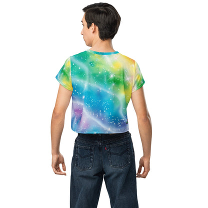 Rainbow Shimmer Woman's Crop Top Tee For EDM Rave Festival Outfit Clothing