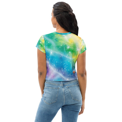Rainbow Shimmer Woman's Crop Top Tee For EDM Rave Festival Outfit Clothing