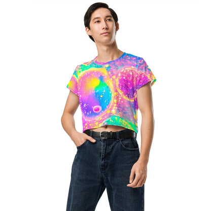 Neon Shimmer Woman's Crop Top Tee For EDM Rave Festival Outfit Clothing