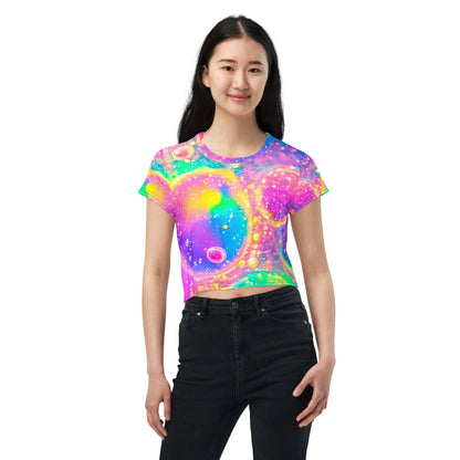 Neon Shimmer Woman's Crop Top Tee For EDM Rave Festival Outfit Clothing