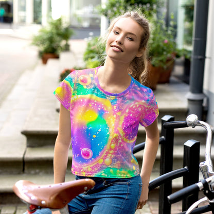 Neon Shimmer Woman's Crop Top Tee For EDM Rave Festival Outfit Clothing