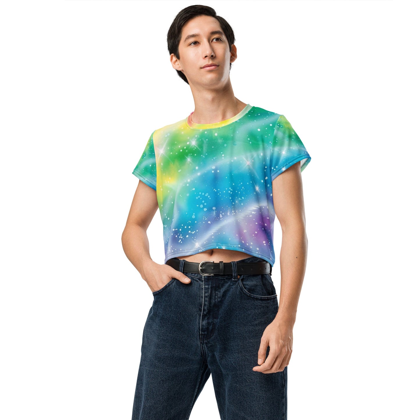 Rainbow Shimmer Woman's Crop Top Tee For EDM Rave Festival Outfit Clothing
