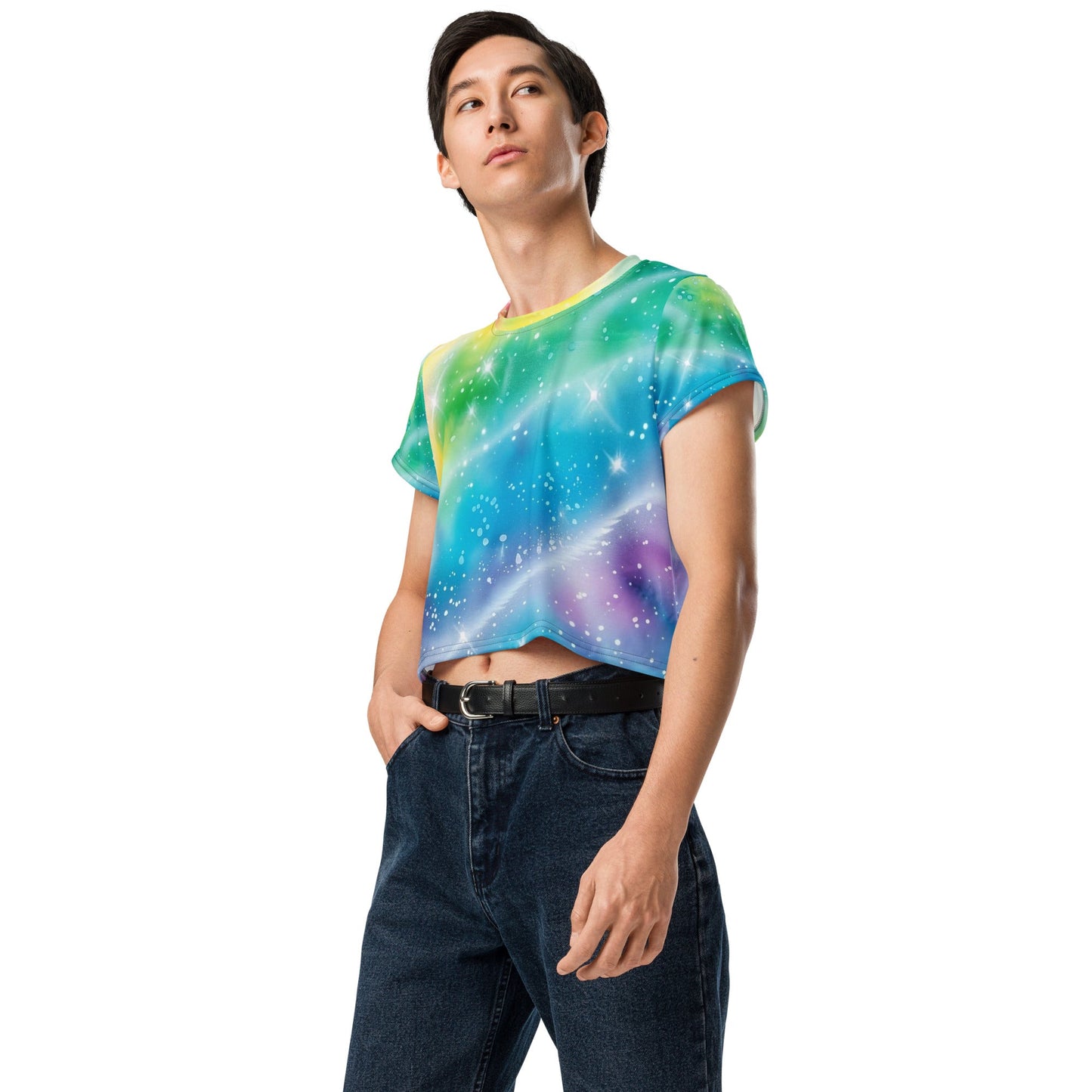 Rainbow Shimmer Woman's Crop Top Tee For EDM Rave Festival Outfit Clothing