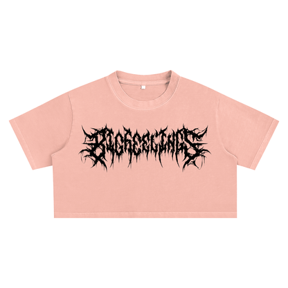 Big Feelings Metal Font Snow Washed Crop Top