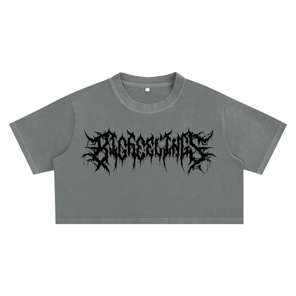 Big Feelings Metal Font Snow Washed Crop Top