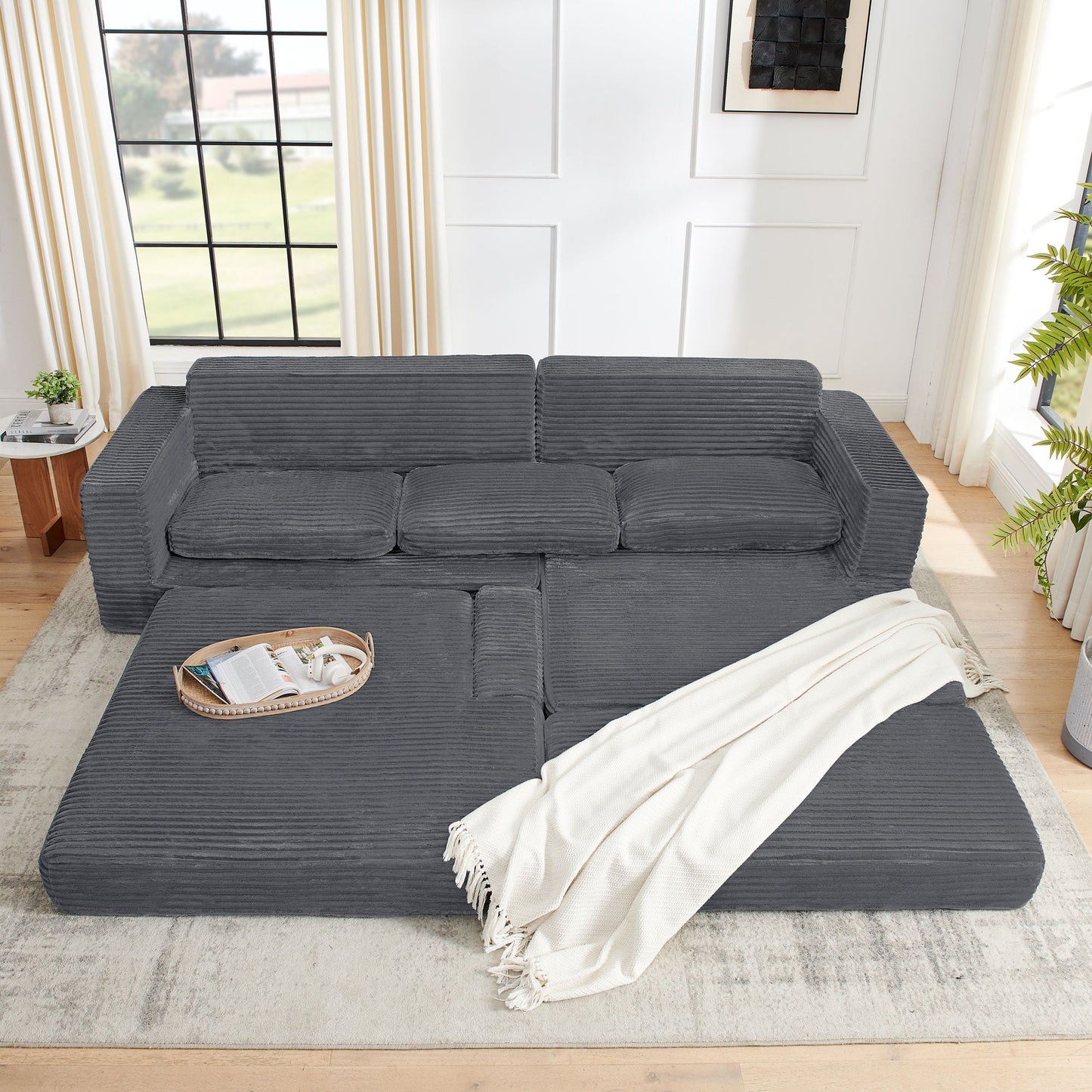 Modern Minimalist L Shape Modular Sectional Sofa, Couch