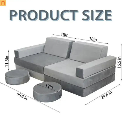Kids Modular Foam Couch Play Set Light Gray 10 Piece Convertible