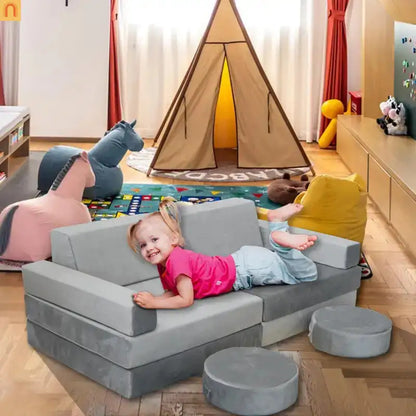 Kids Modular Foam Couch Play Set Light Gray 10 Piece Convertible