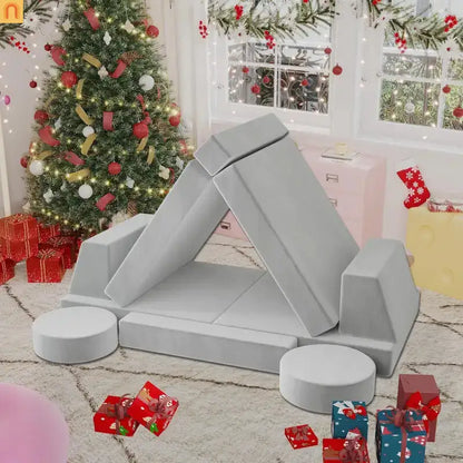 Kids Modular Foam Couch Play Set Light Gray 10 Piece Convertible