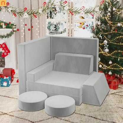 Kids Modular Foam Couch Play Set Light Gray 10 Piece Convertible