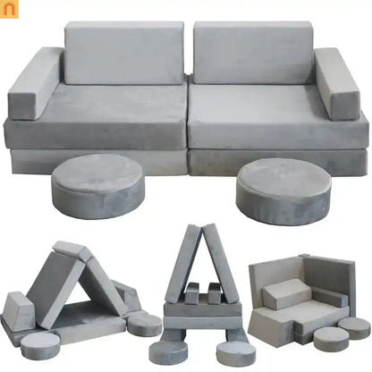 Kids Modular Foam Couch Play Set Light Gray 10 Piece Convertible
