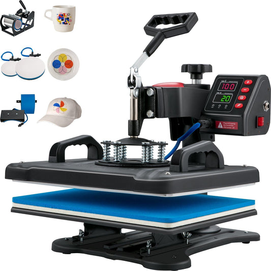 Heat Press, 5 in 1 Heat Press Machine Machine 12x15, Clamshell Sublimation Transfer Printer Fast Heat-up, Digital Precise Temperature Control, Vinyl Heat Press for T-Shirt Plate Mug Cup, 900W