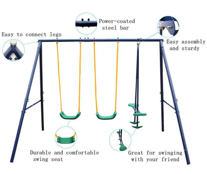 Metal Swing Set Outdoor with Glider for Kids, Toddlers, Children