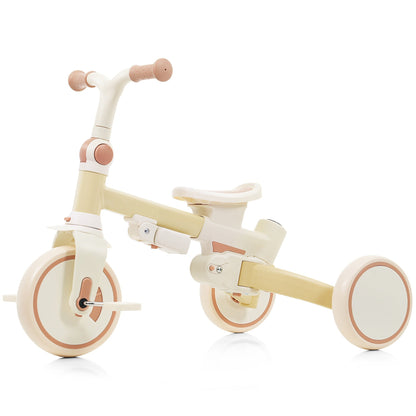 7 in 1 Baby Tricycle, Foldable Toddler Tricycle with Removable and Adjustable Parent Handle, Toddler Push Bike with Removable Pedal, Canopy, and Guardrail, Tricycle for 12-72 Months, yellow