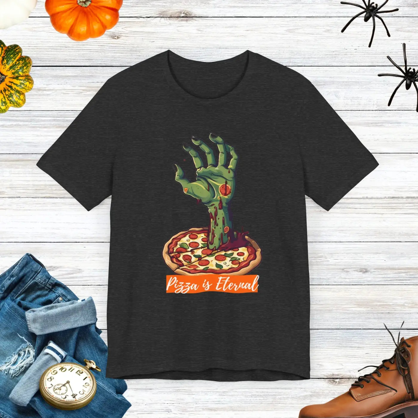 Quirky Zombie Hand Pizza Tee - Eternal Style Cotton - Dipaliz