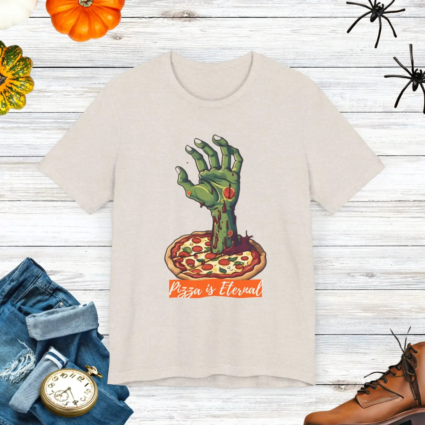 Quirky Zombie Hand Pizza Tee - Eternal Style Cotton - Dipaliz