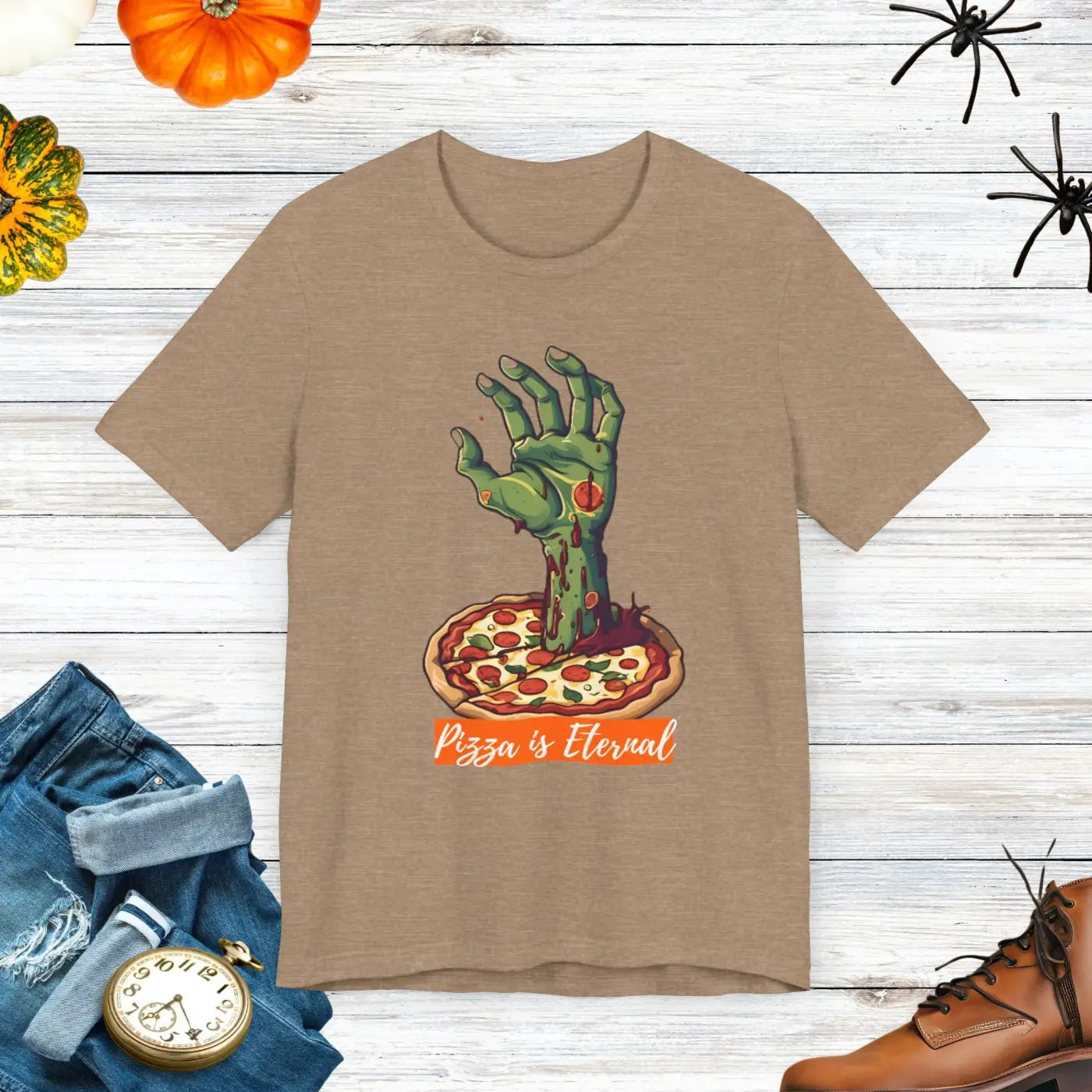 Quirky Zombie Hand Pizza Tee - Eternal Style Cotton - Dipaliz